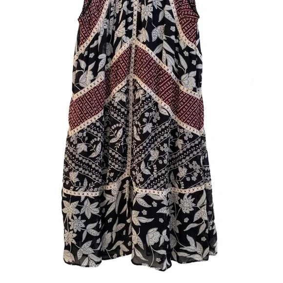 Anthropologie Floreat Grasslands Black Floral Crochet Trim Midi Dress 14 - Picture 7 of 8